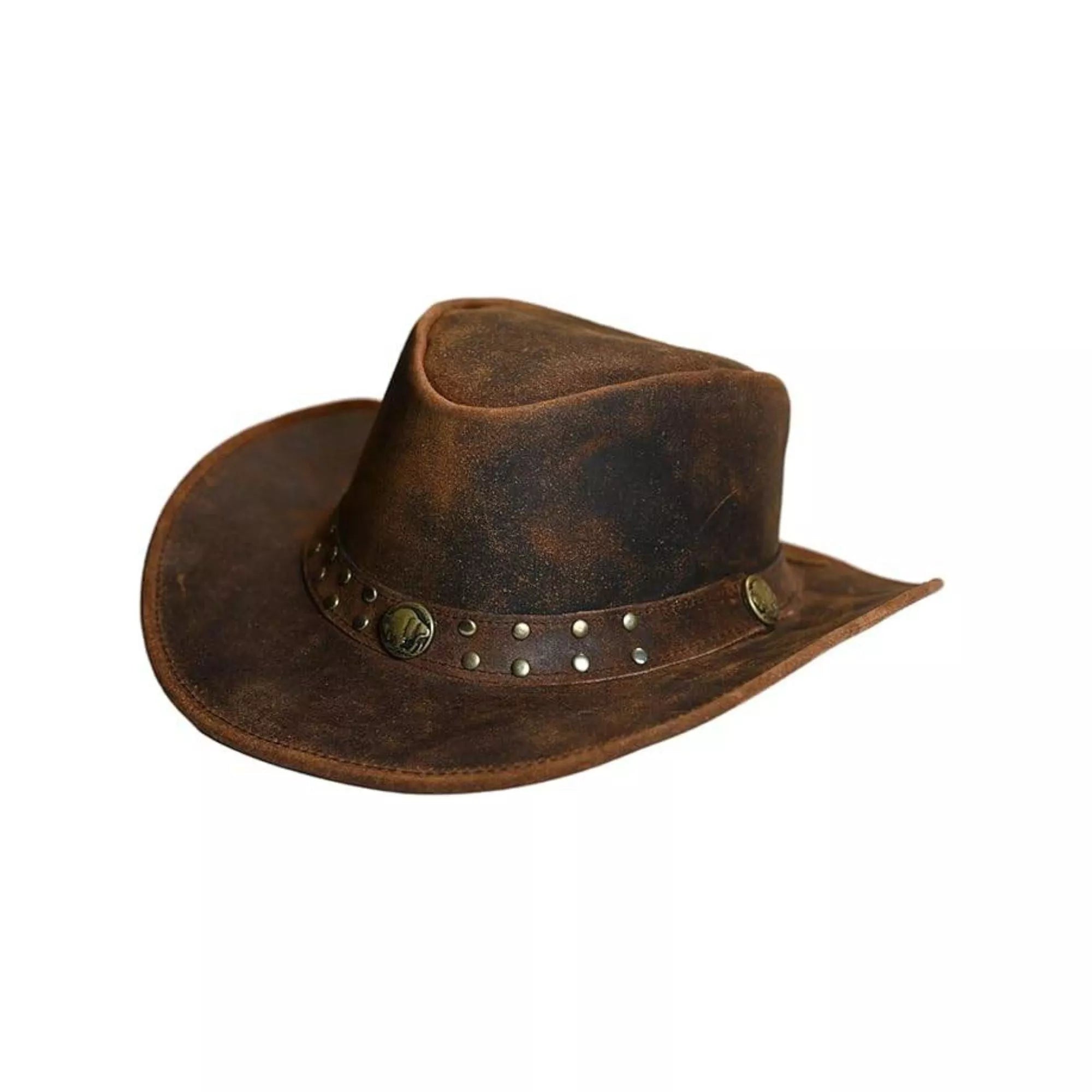 Distressed Brown Leather Cowboy Hat - Premium Western  display picture 3