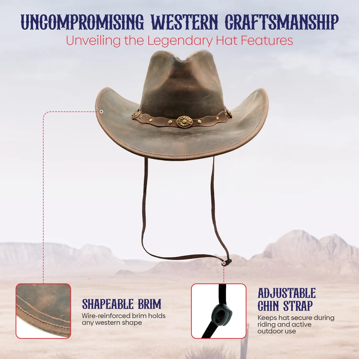 Antique Brown Leather Cowboy Hat with Braided Concho Band