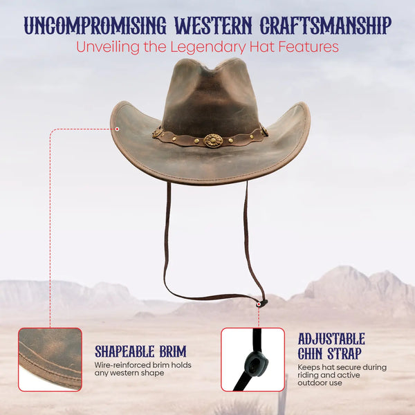 Antique Brown Leather Cowboy Hat with Braided Concho Band