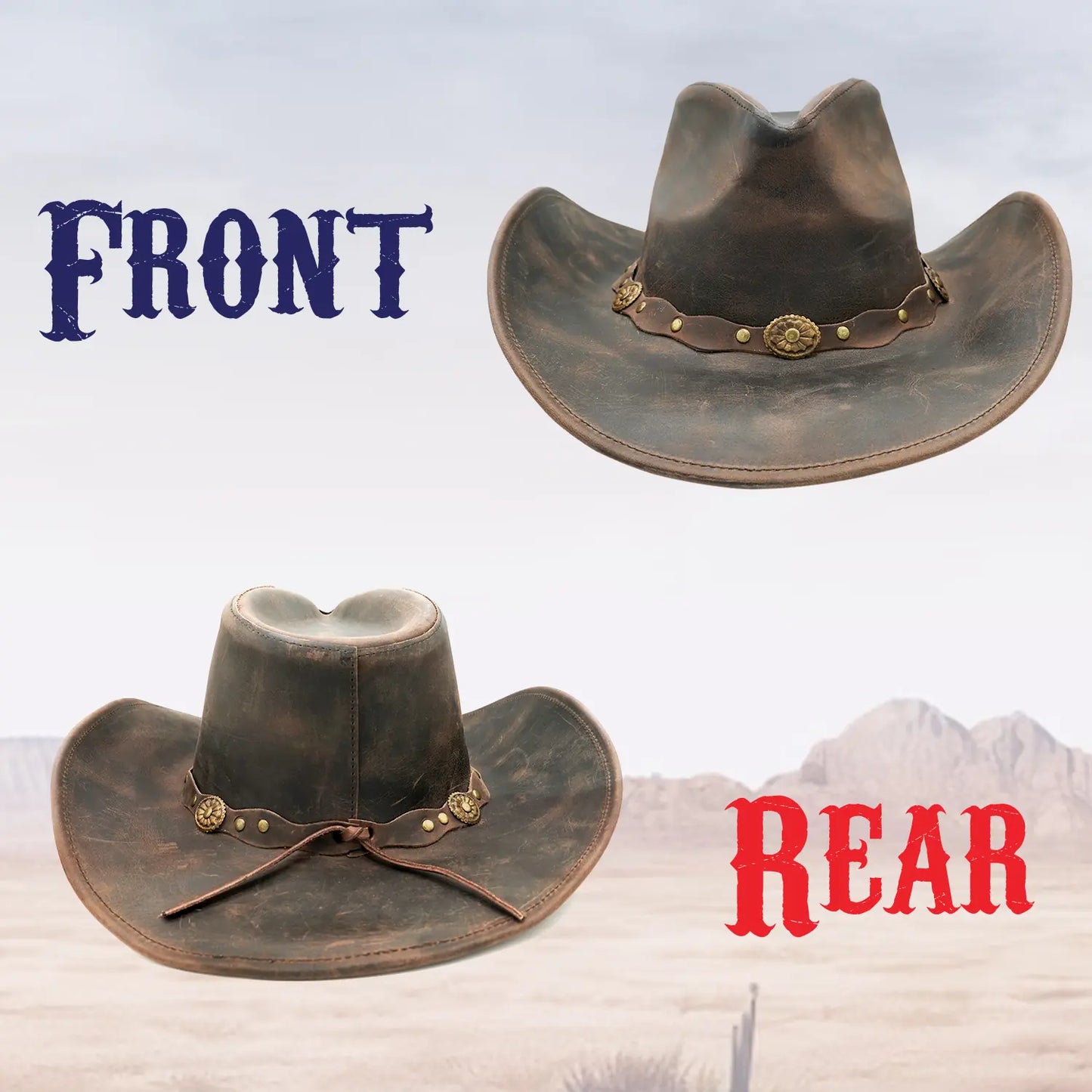 Antique Brown Leather Cowboy Hat with Braided Concho Band