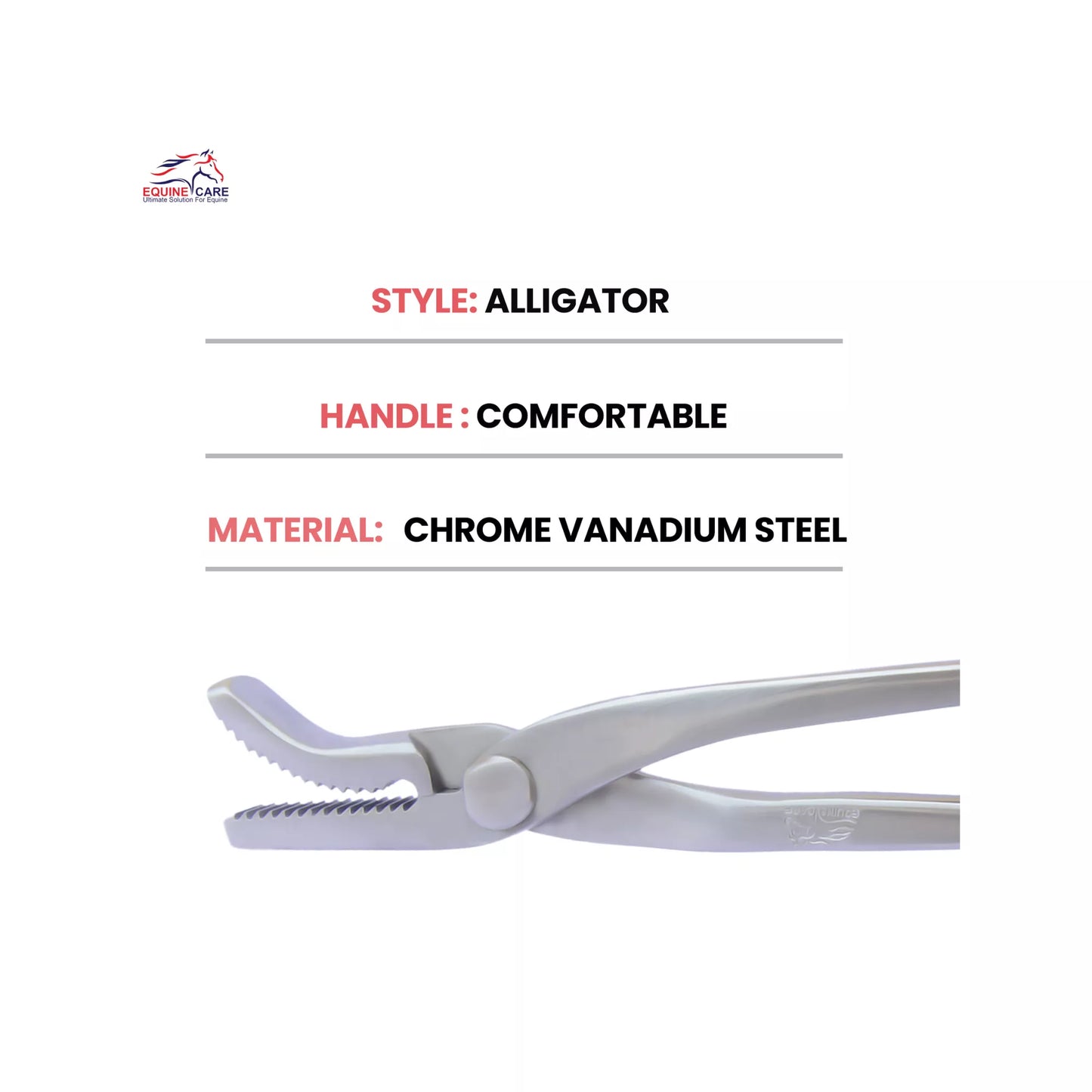 equinecares alligator hoof clincher specifications chrome vanadium steel ergonomic handle