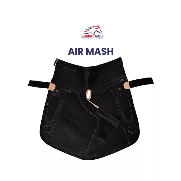 Front view of Femme Farrier Apron 25-inch made with breathable air mesh material, featuring lightweight construction, reinforced panels, and adjustable straps for comfortable professional farrier work