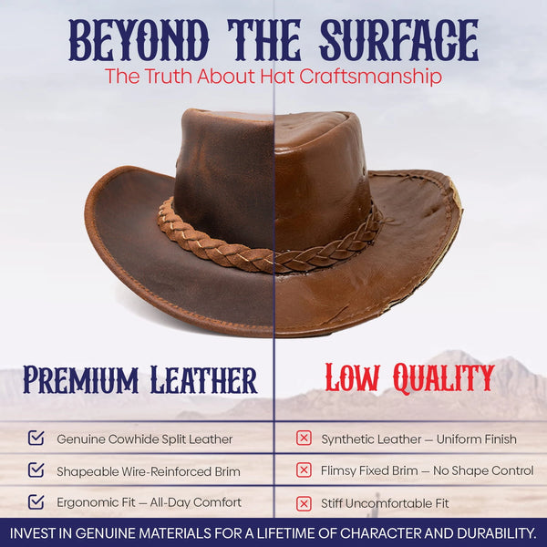 Echtleder-Cowboyhut für Damen und Herren – Western-Stil, Größen M und L