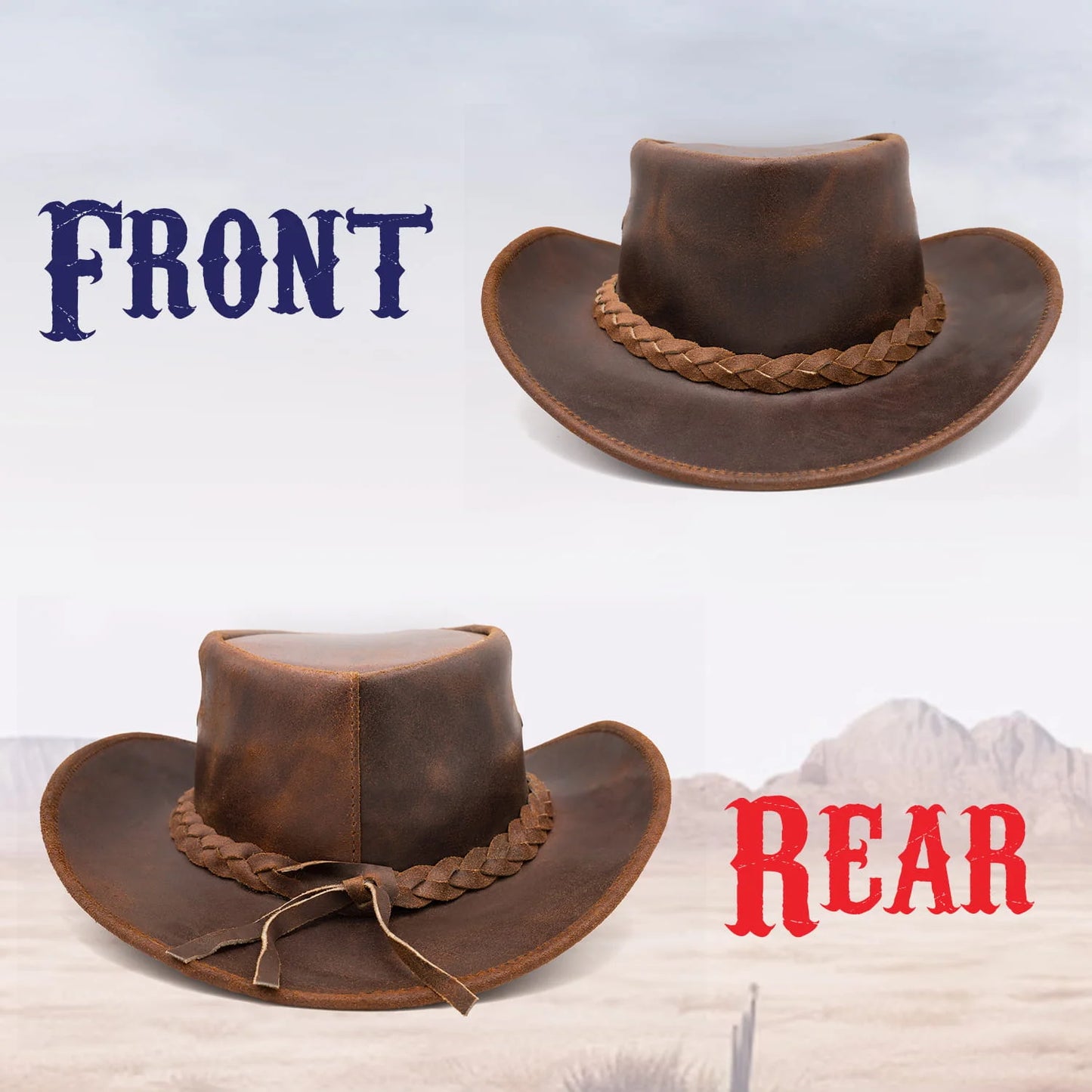 Echtleder-Cowboyhut für Damen und Herren – Western-Stil, Größen M und L