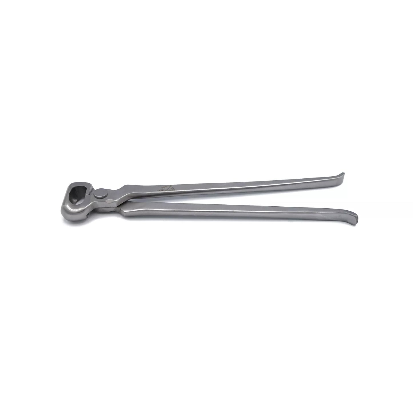 Full-length view of Equine Care 12-inch half-round hoof nipper made from chrome vanadium steel, professional farrier hoof trimming tool