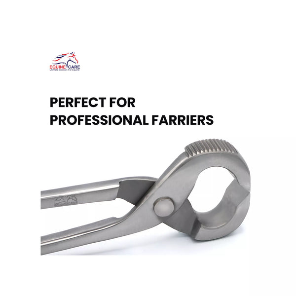 Full length view of Equine Care 14 inch horseshoe puller built for professional farrier use