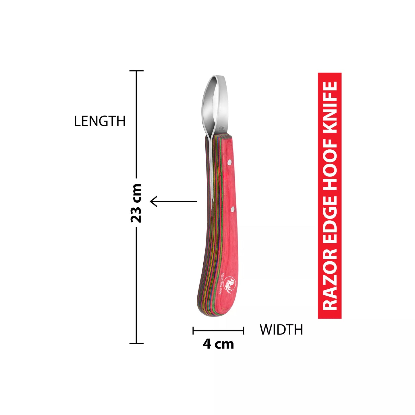 Ambidextrous double edged loop hoof knife designed for both right and left handed farriers with non slip ergonomic handle