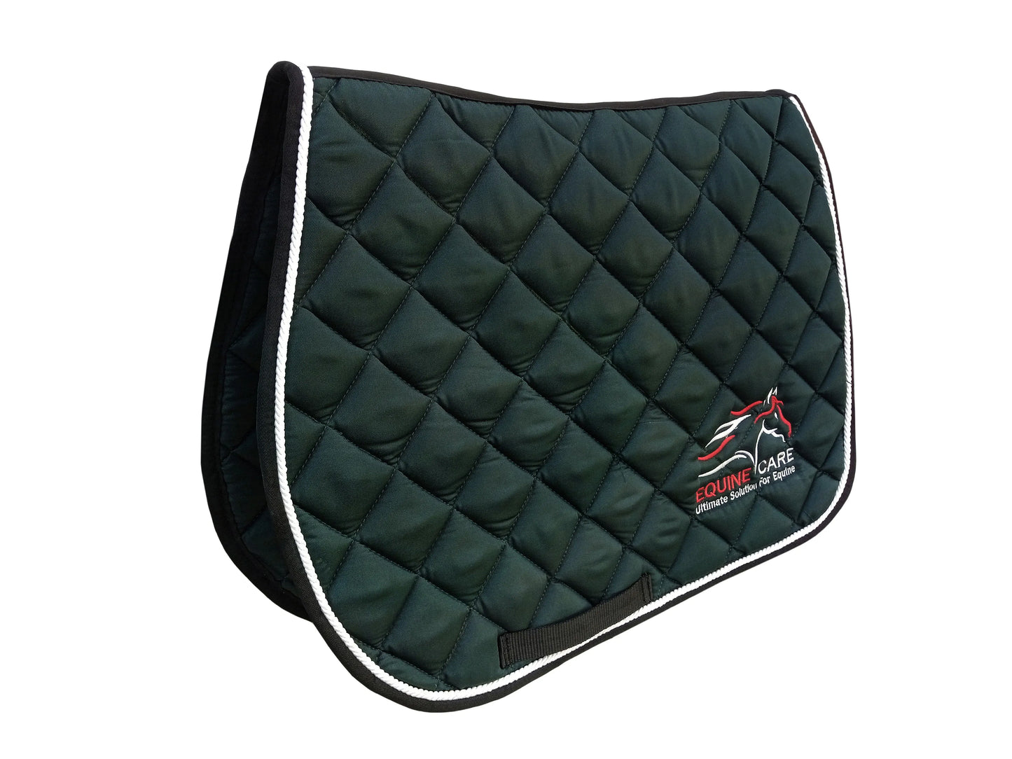 Bottle green quilted English saddle pad with reinforced edges and high-wither contour