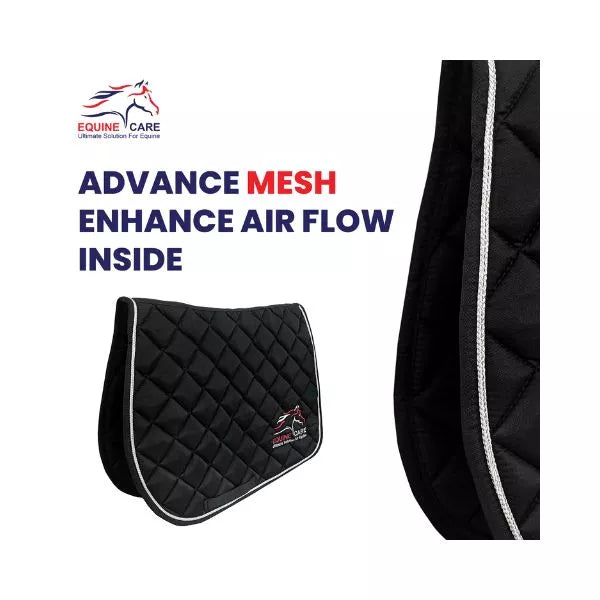 Equine Care black English saddle pad featuring advanced mesh lining for enhanced airflow and breathability