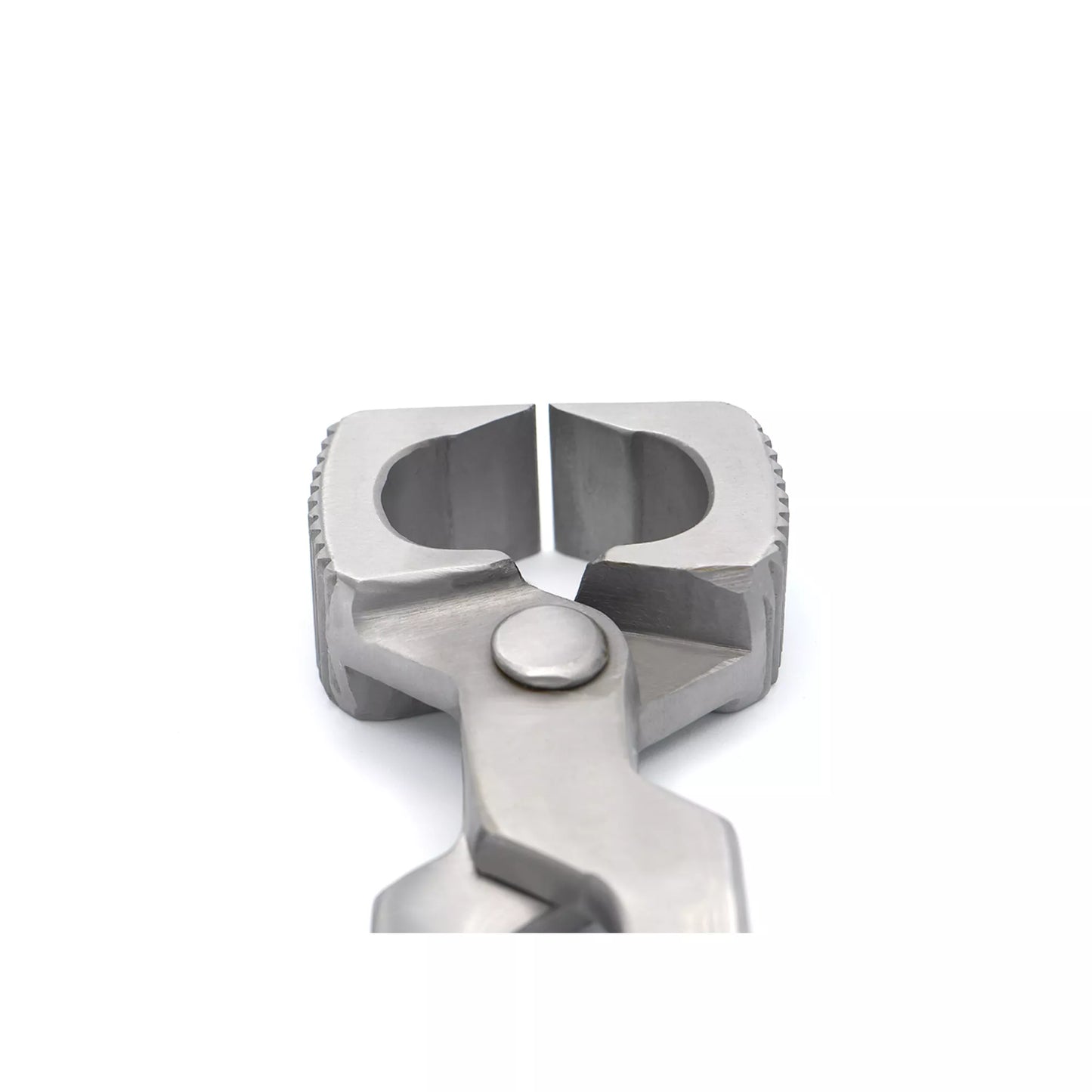Open jaw view of Equine Care farrier pliers designed for controlled horseshoe removal
