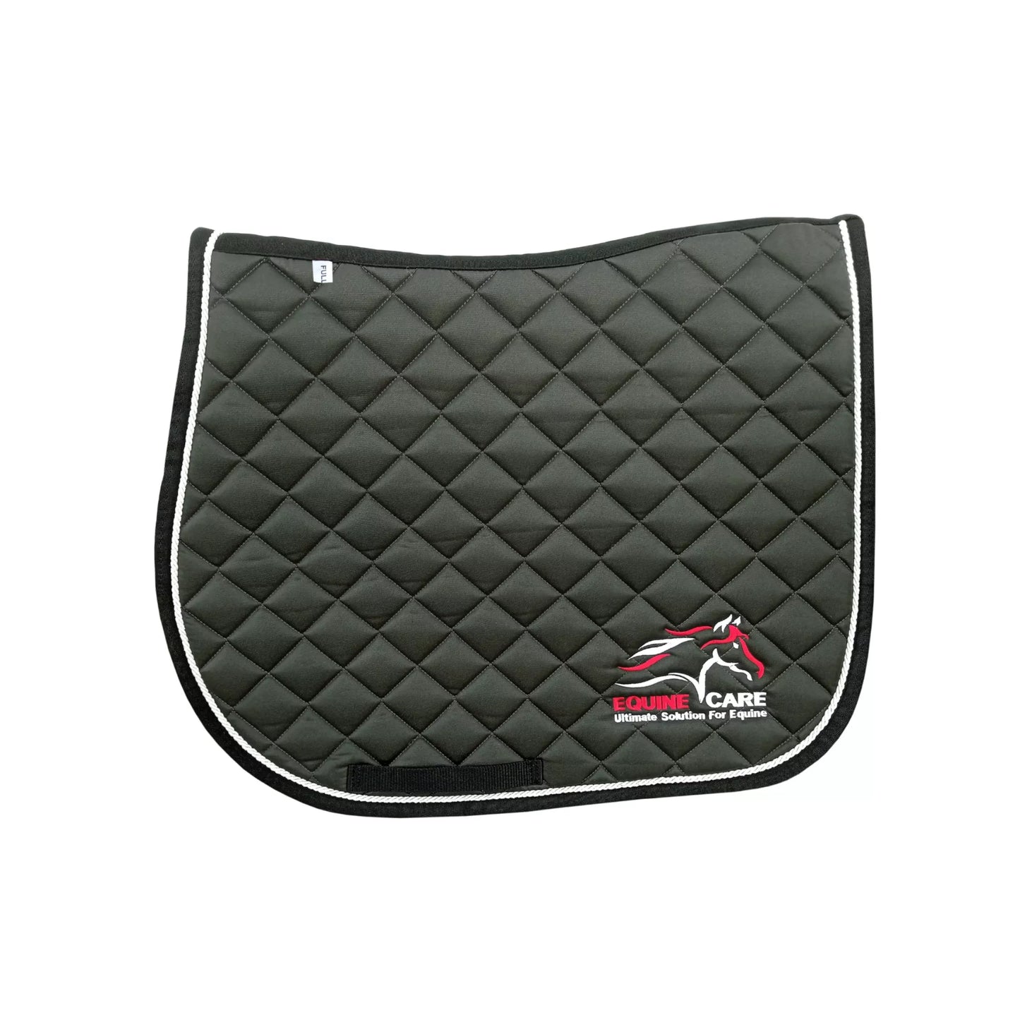 Full size Equine Care English saddle pad in olive green with quilted honeycomb pattern, non-slip backing, and embroidered logo for large horses