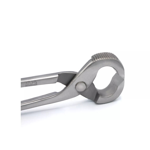 Open jaw view of Equine Care horseshoe puller with serrated jaws for secure shoe removal