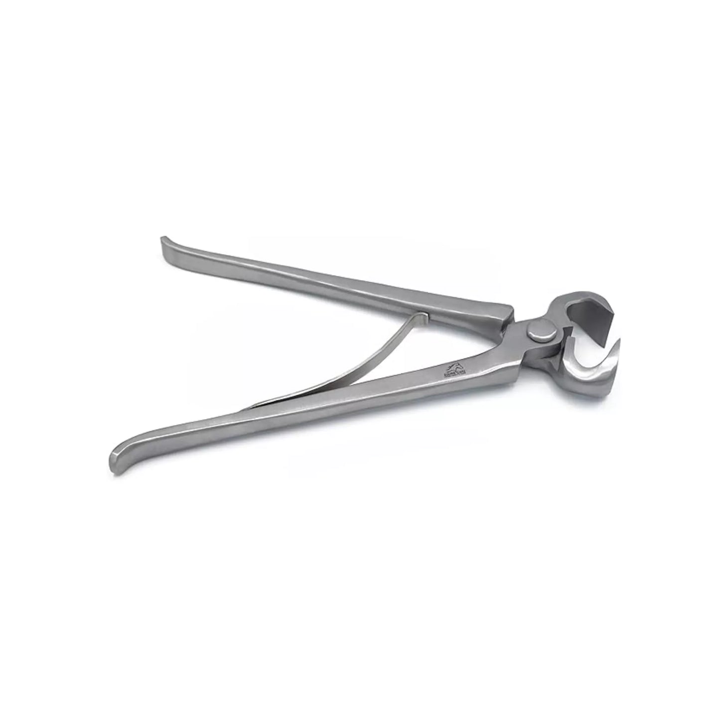 Equine Care spring-loaded hoof nippers shown in open position, professional stainless steel farrier tool for precise horse hoof trimming in 10-inch and 12-inch sizes