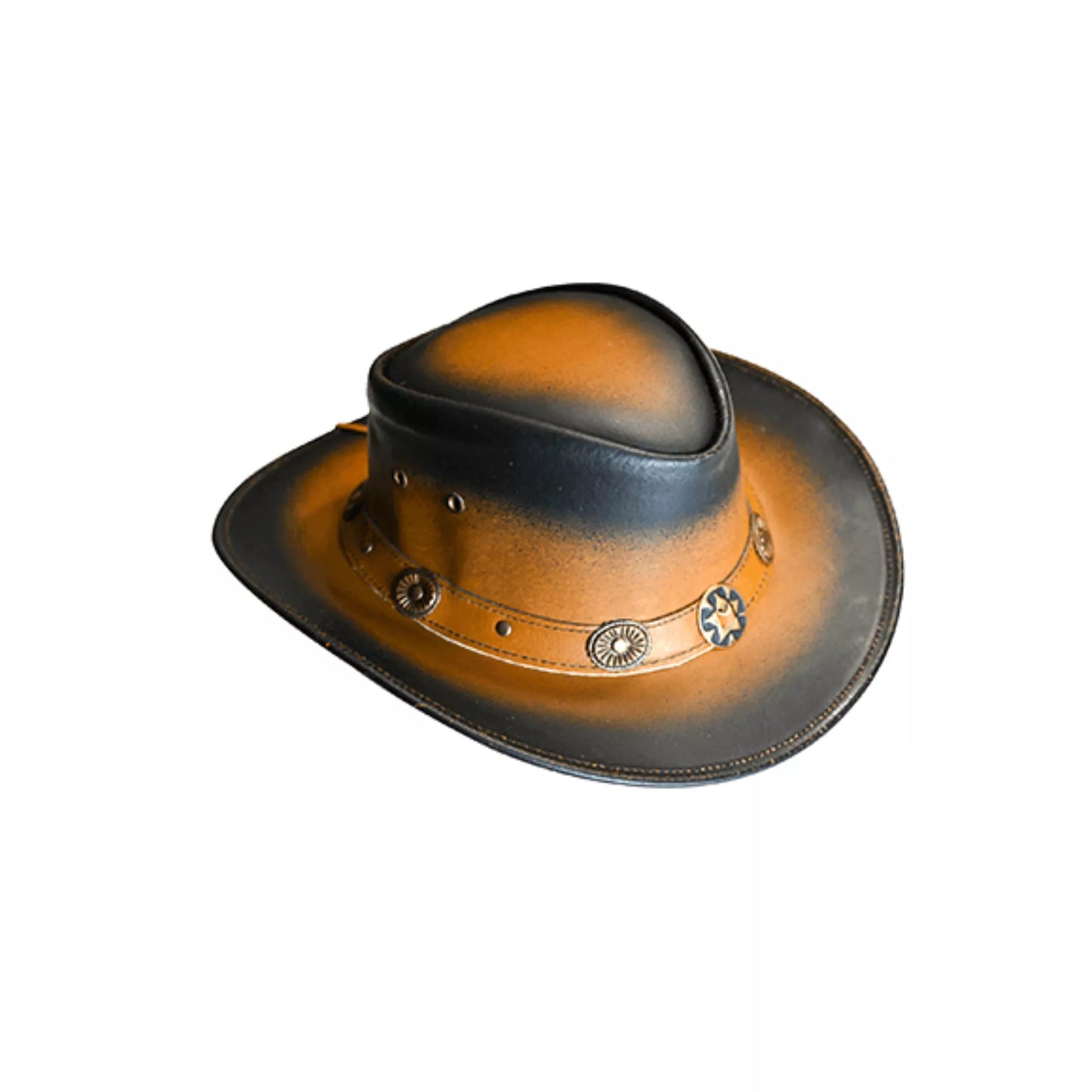 Equine Care two-tone leather cowboy hat made from split cowhide with brown and black ombre finish and shapeable brim