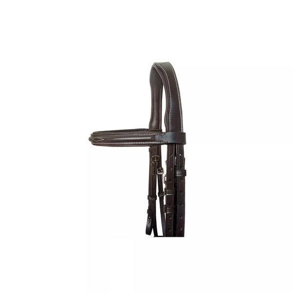 Soft padded crownpiece of Equine Care English leather bridle designed to reduce poll pressure