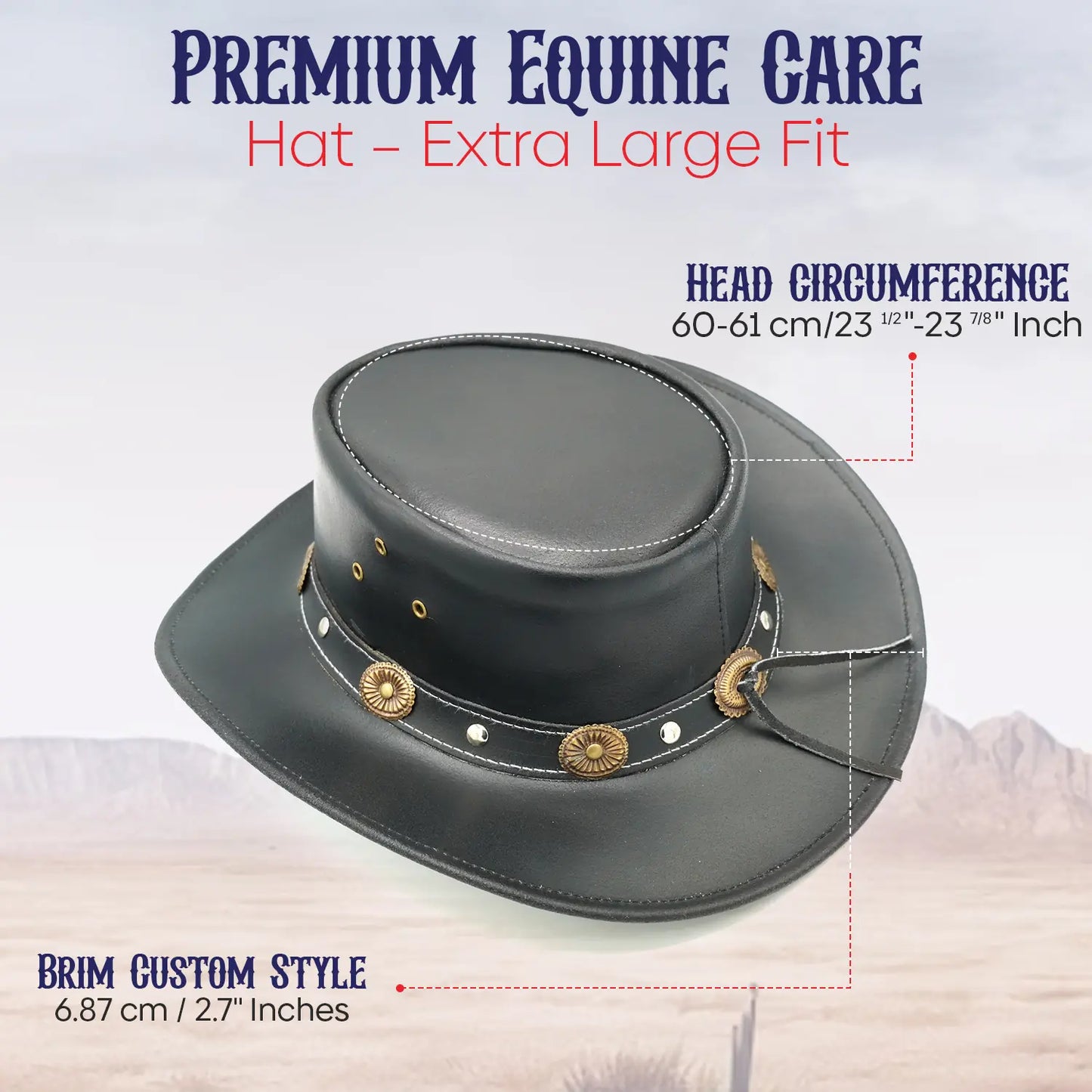 Black Leather Cowboy Hat with Concho Band & Chin Strap