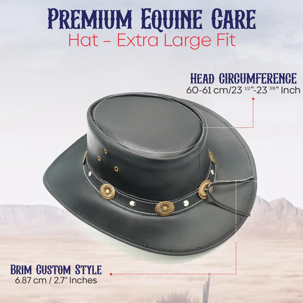 Black Leather Cowboy Hat with Concho Band & Chin Strap