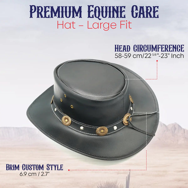 Black Leather Cowboy Hat with Concho Band & Chin Strap