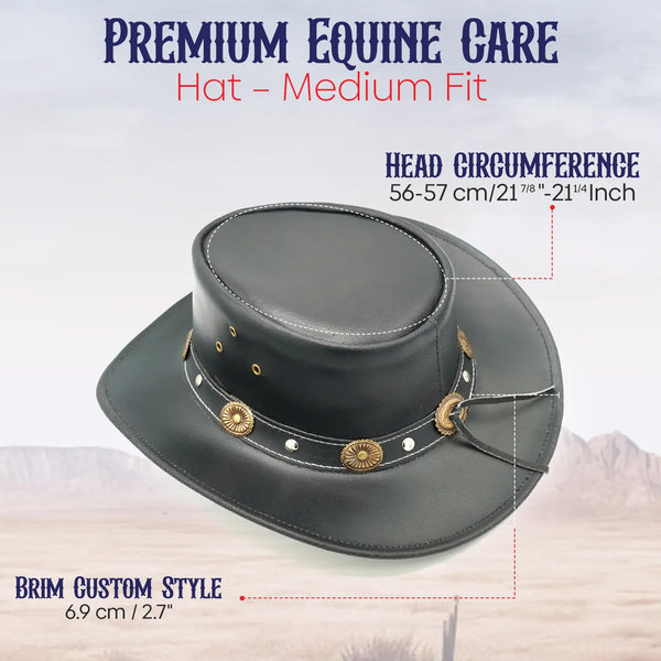 Black Leather Cowboy Hat with Concho Band & Chin Strap