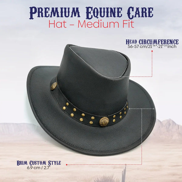 Black Western cowboy hat size guide showing the medium head-circumference measurement.