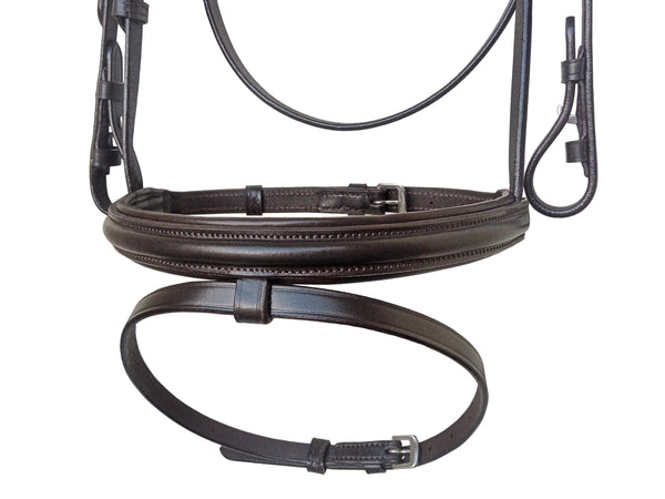EquineCares full size leather bridle with clear crystal browband for dressage and competition