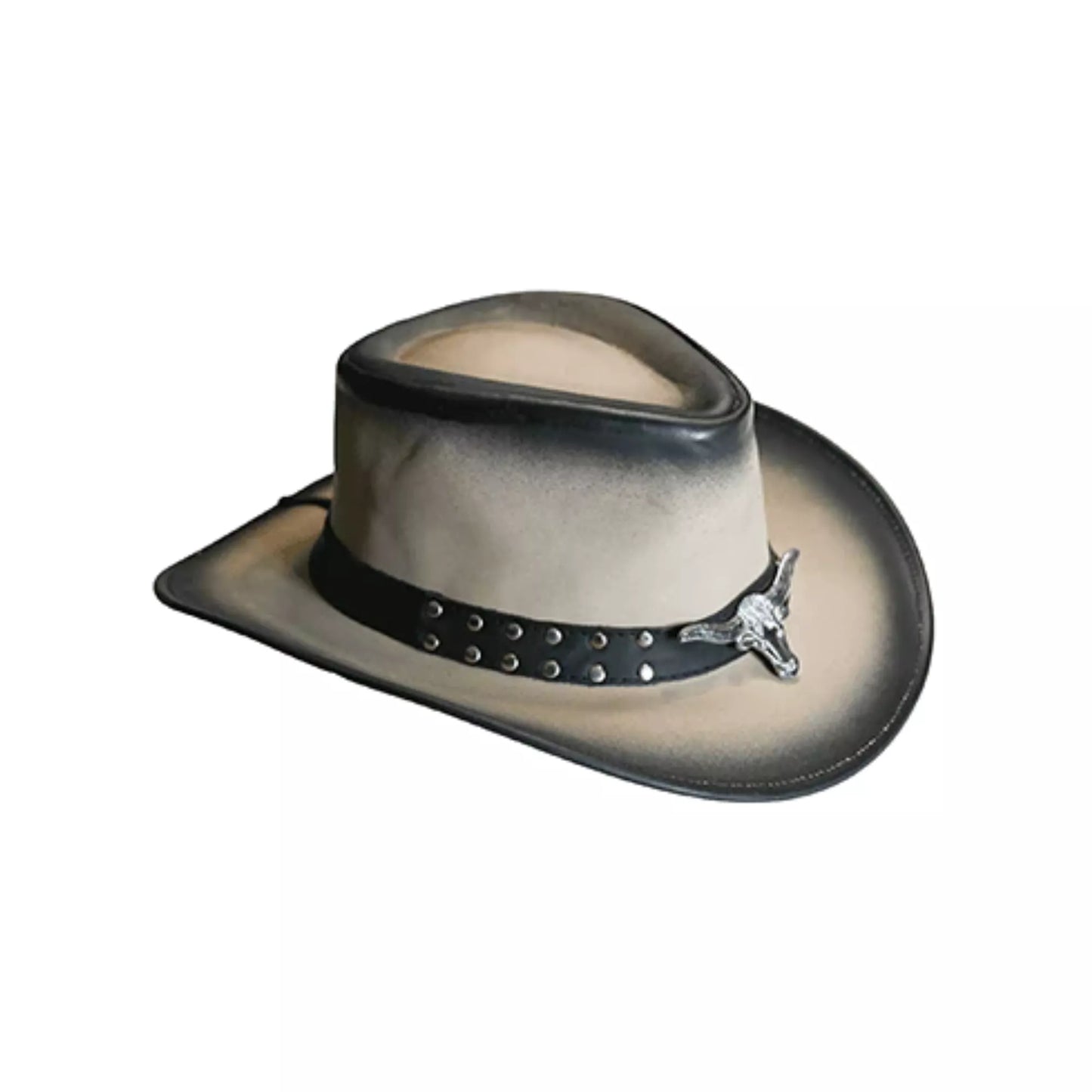 equinecares long horn leather cowboy hat made from genuine cowhide with sand black ombre finish and shapeable western brim