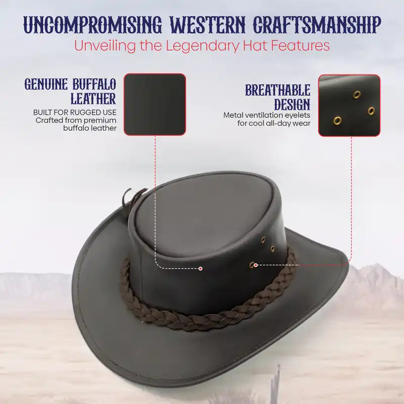 Black cowboy hat with features highlighted on a light background