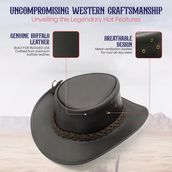 Black cowboy hat with features highlighted on a light background