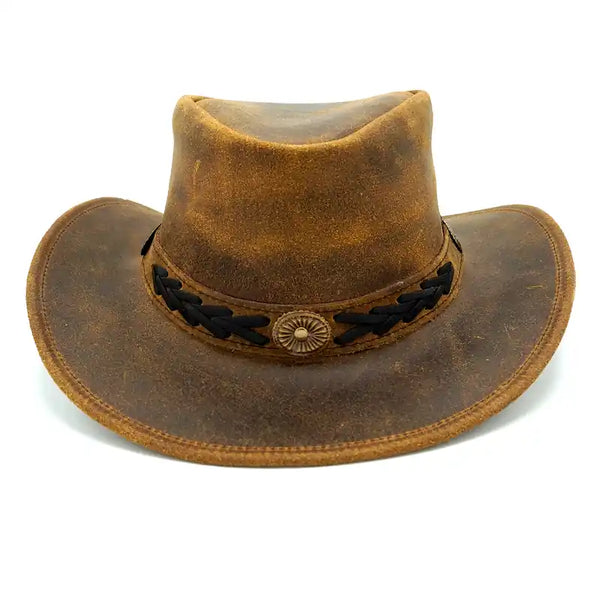 Vintage Brown Leather Cowboy Hat – Ranch Rodeo Series, S-XXL Sizes