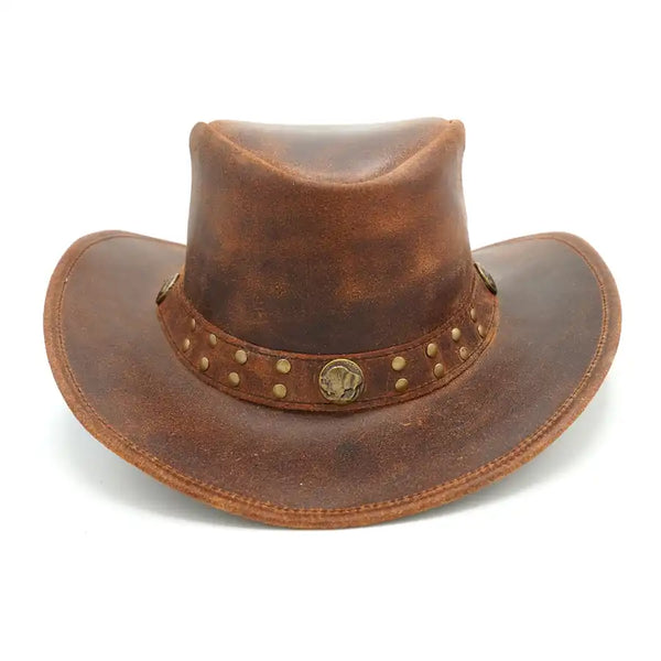 Distressed Brown Leather Cowboy Hat for Men & Women – Western Cowhide