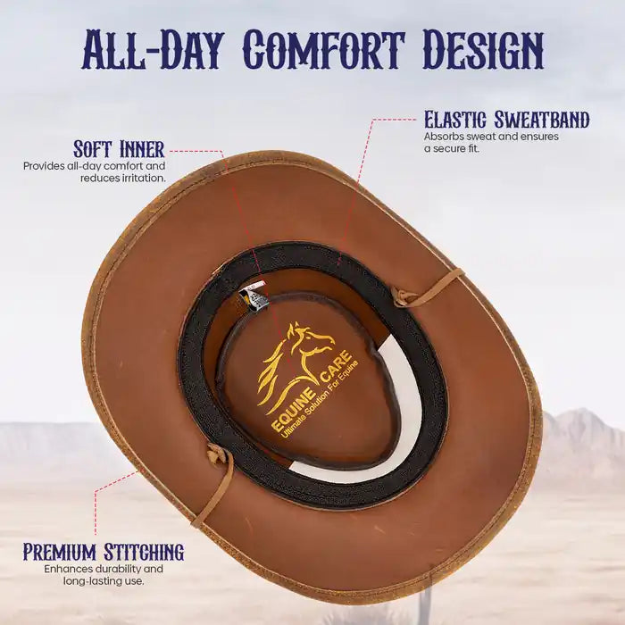 Brown cowboy hat with features highlighted on a white background
