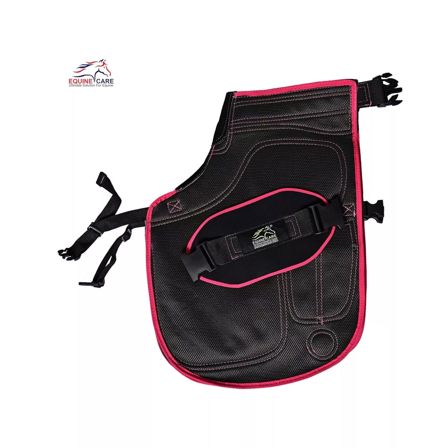 Equine Care Women’s 23″ Leather & Canvas Farrier Apron Chaps with Back Support Black with pink Piping